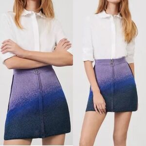 Maje 40/ L Jiseille Metallic Knit Mini Skirt Purple & Blue Ombre Stretch Pockets